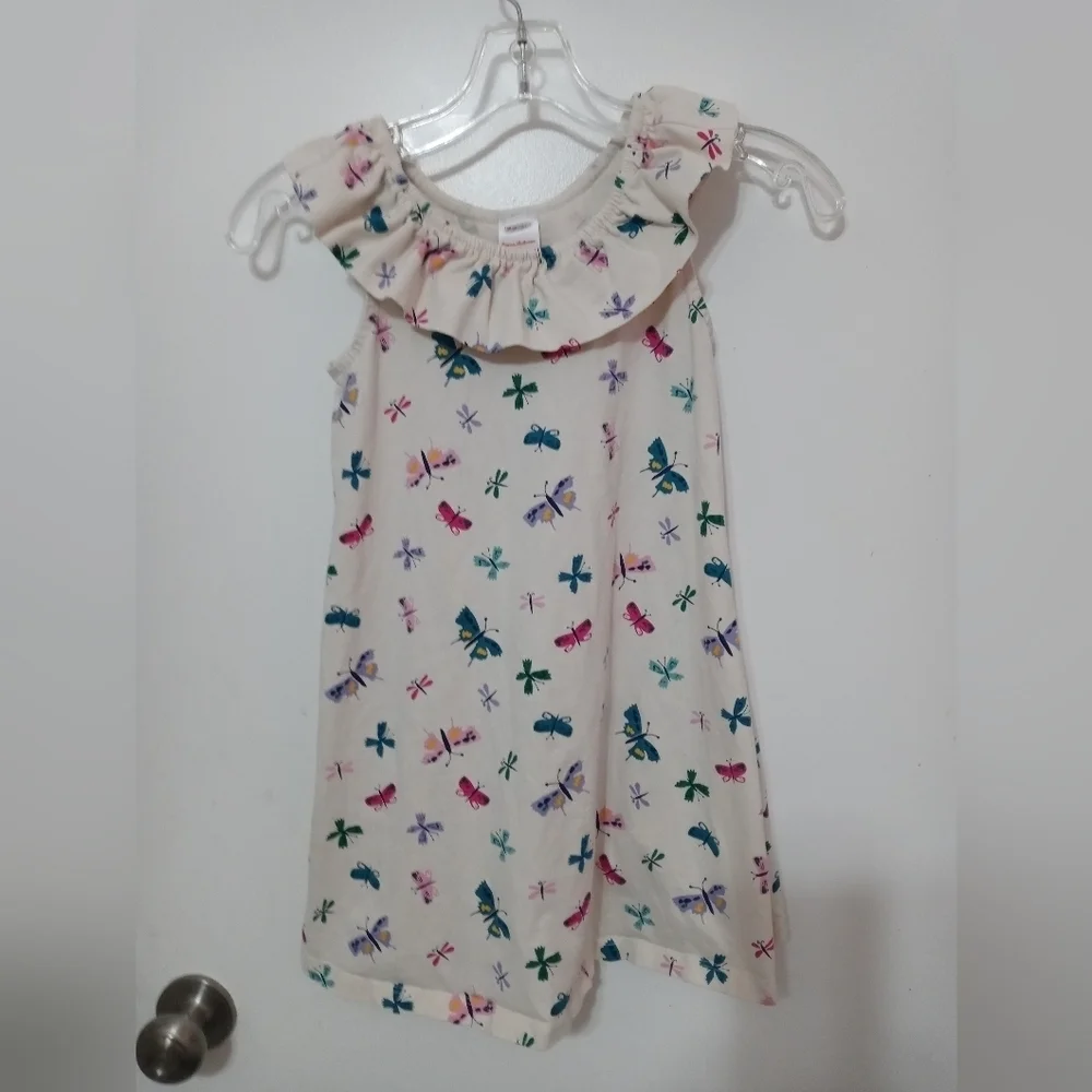 Hanna Andersson Girls 6-7 Sleeveless Butterfly Dragonfly Dress Ruffle Collar